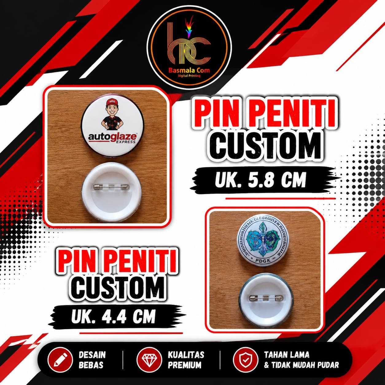 Pin dan bros plastik custom